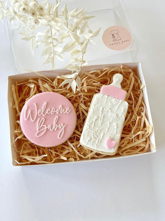 Welcome baby girl sugar cookies mini gift box NZ